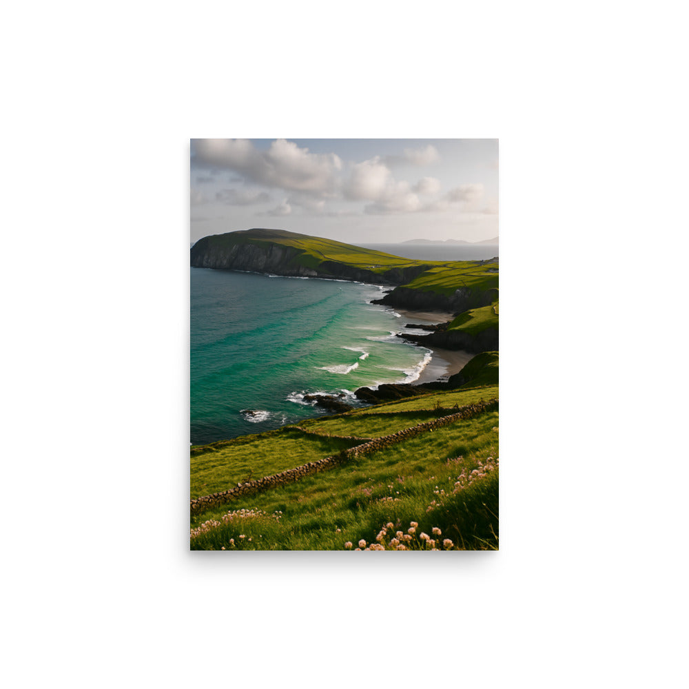 A2 size Cliffs & Calm – Scenic Irish Coastal Nature inspired landscape Poster Print by Impressions Art is a minimalist scenic poster wall art print for your home and office decor.