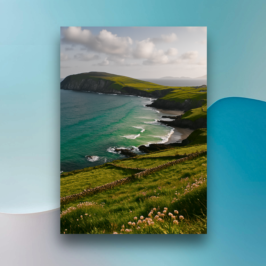 Cliffs & Calm – Scenic Irish Coastal Nature inspired landscape Poster Print by Impressions Art is a minimalist scenic poster wall art print avaiable in sizes A4, A3, A2, for your home and office decor.