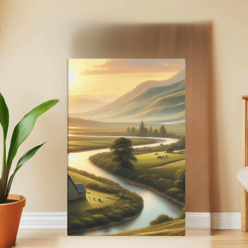 Vibrant nature themed thick canvas wall art featuring the premium 'Serene Field Landscape' design – Perfect for UK home or office decor by Impressions Art.