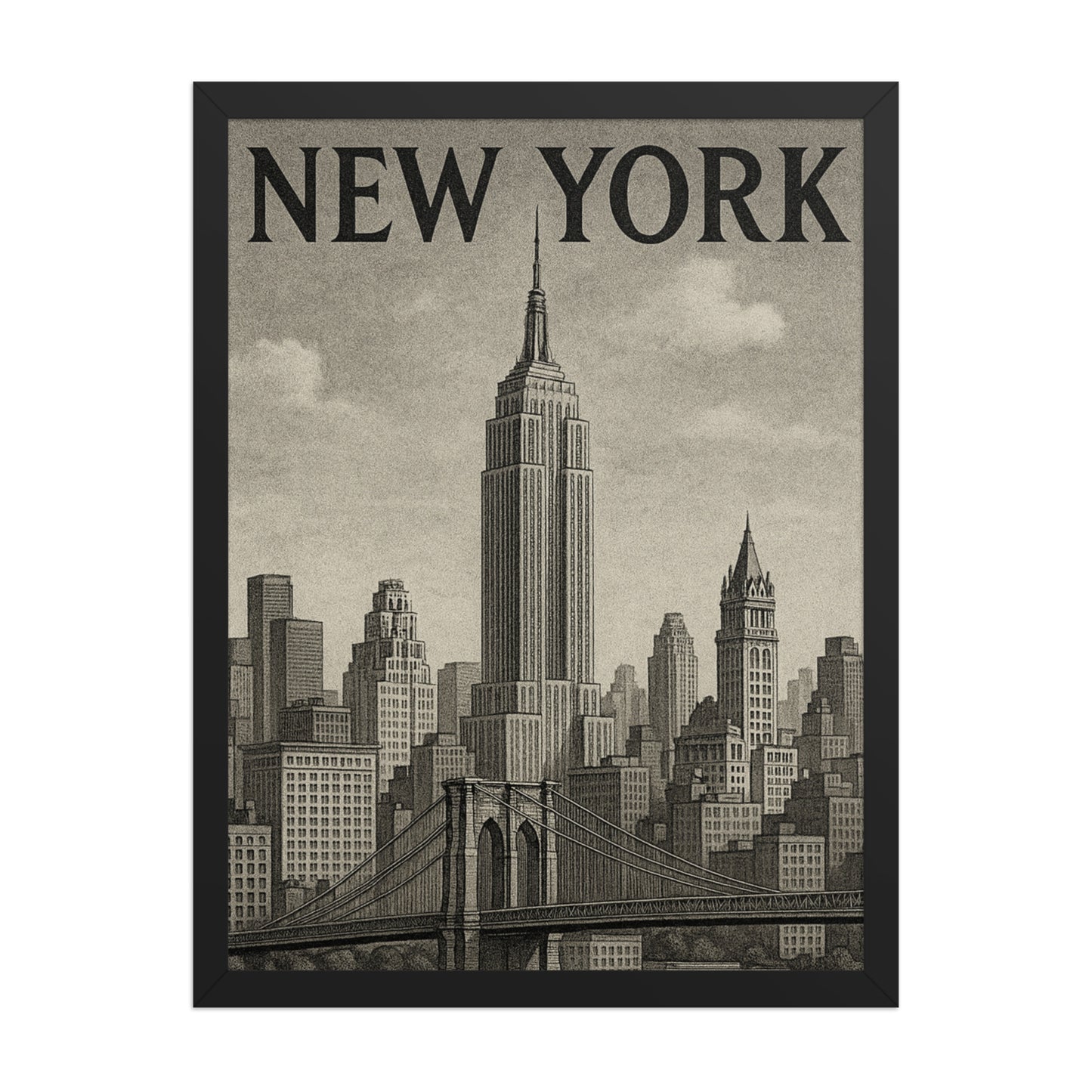 Framed vintage New York cityscape poster by Impressions Art – classic urban skyline wall art for contemporary home decor.