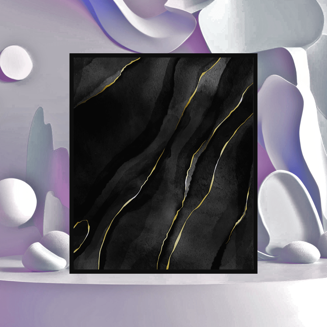 Ethereal Elegance –  Framed Contemporary Black and gold abstract Wall Decor | Impressions Art