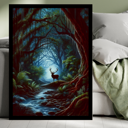 Mystical Deer in the Jungle – Framed Wildlife exclusive Wall Art | Impressions Art