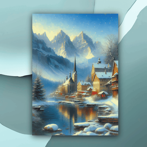 Beautiful Snow Covered Town- Seasonal creative poster by Impressions Art for interior decor in size A4 and A3.