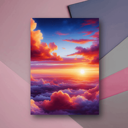Premium poster of a sunset over pink clouds on a colorful background by Impressions Art for modern UK homes.