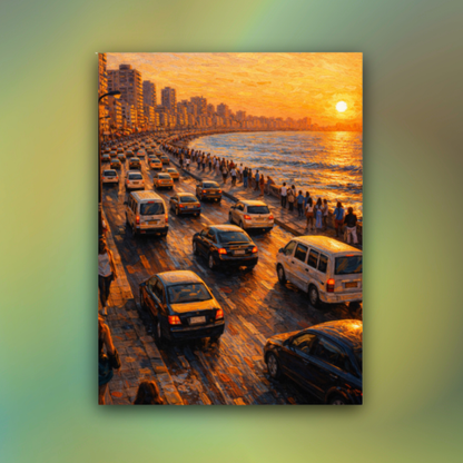 Vintage Coastal Cityscape Wall Art Poster