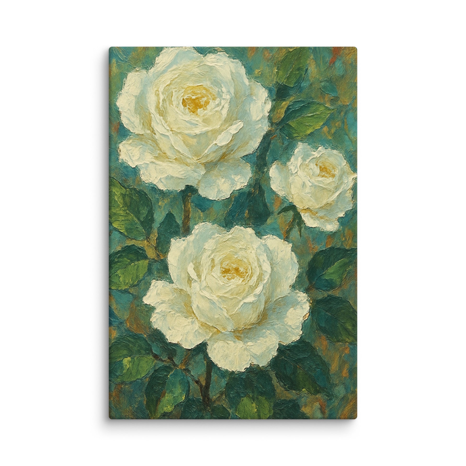 Premium white roses floral thick canvas wallart for modern living room decor UK- on sale artwork.