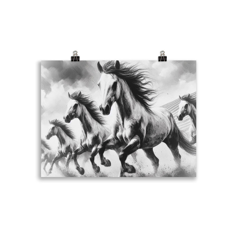 Elegant Black & White Horse Wall Art Print Charcoal Horses | Impressions Art
