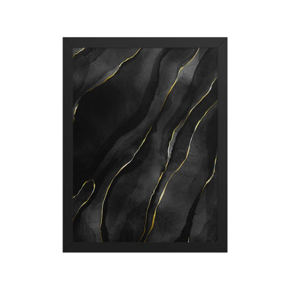 "Ethereal Elegance – Gold and White Marble Abstract Art Print, Framed Contemporary Wall Decor for Modern Interiors"