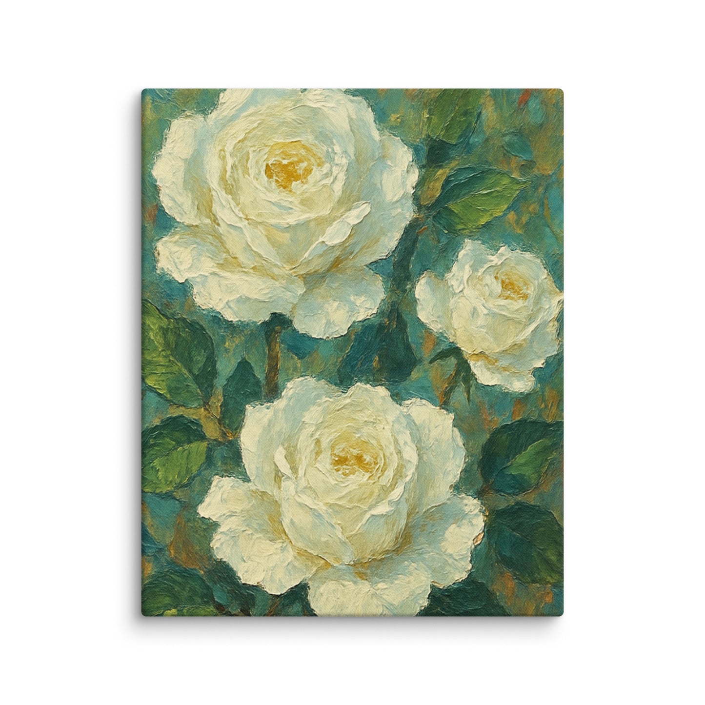 Premium elegant white roses floral canvas UK wallart painted in acrylic by Impressions Art for modern living rooms.