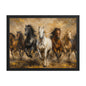 Framed matte poster of horses running through a textured landscape, ready to hang for home decor.