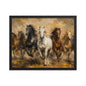 Framed matte poster of horses running through a textured landscape, ready to hang for home decor.