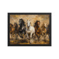 Framed matte poster of horses running through a textured landscape, ready to hang for home decor.
