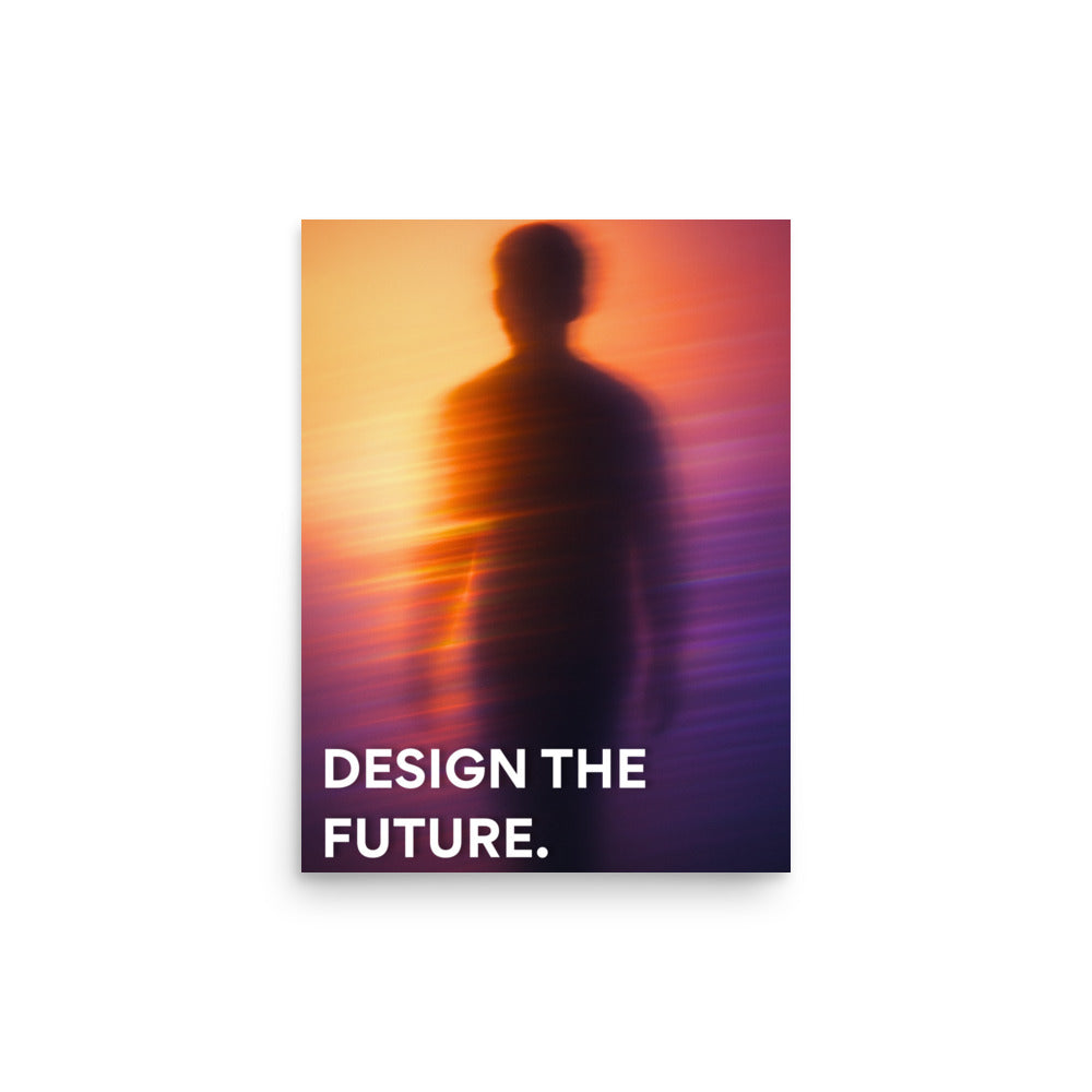 Retro A3 poster with a modern silhouette and 'Design the Future' text on a gradient background by Impressions Art for bedroom wallart. 