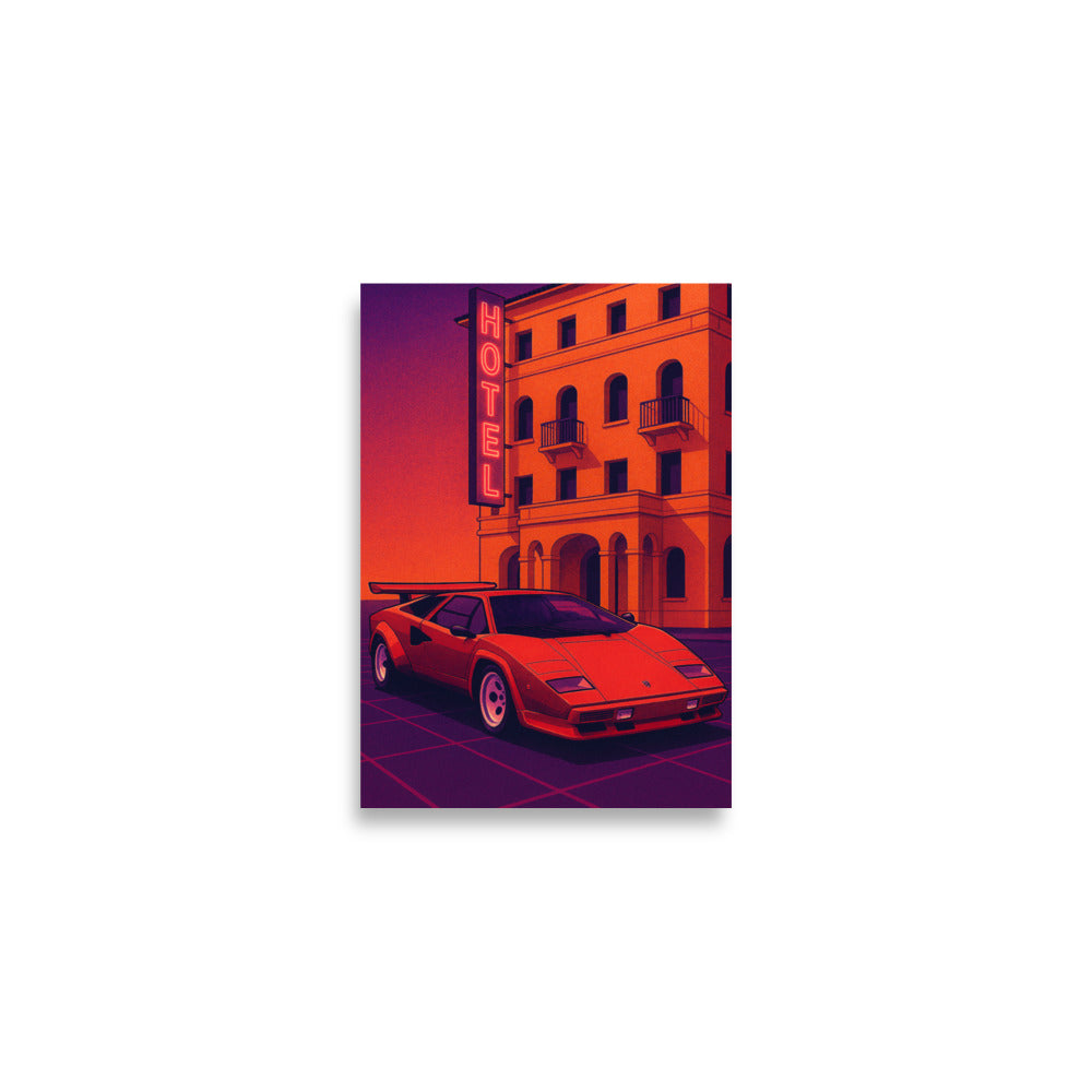 Order Retro Lamborghini Countach- Matte Minimalist Wall Art Poster only at Impressions Art. Perfect for modern home and office decor. Poster available in size A2.