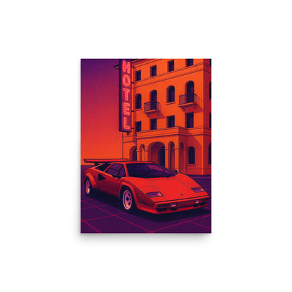 Retro Lamborghini Countach matte wall art poster for modern UK home decor by Impressions Art in size A3.