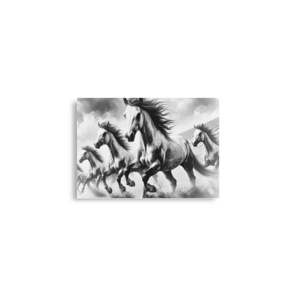 Running Horses in black and white- Modern UK poster wall art by Impressions Art in size A2 for home and office decor.