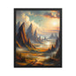 Minimlaist framed artwork of a sci-fi mountainous landscape with a beautiful sunset, A2 size wallart by Impressions Art UK. 