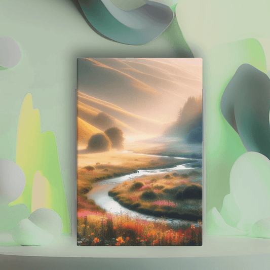 Premium UK canvas print of a vibrant natural landscape with a river and mountains for modern decorative walls by Impressions Art. 