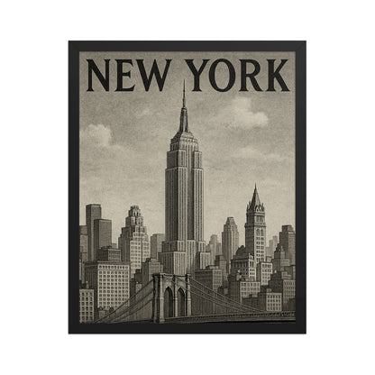 Framed vintage New York cityscape poster by Impressions Art in A2- classic urban skyline UK wall art design ideal for contemporary home decor.