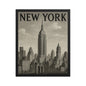 Framed vintage New York cityscape poster by Impressions Art in A2- classic urban skyline UK wall art design ideal for contemporary home decor.