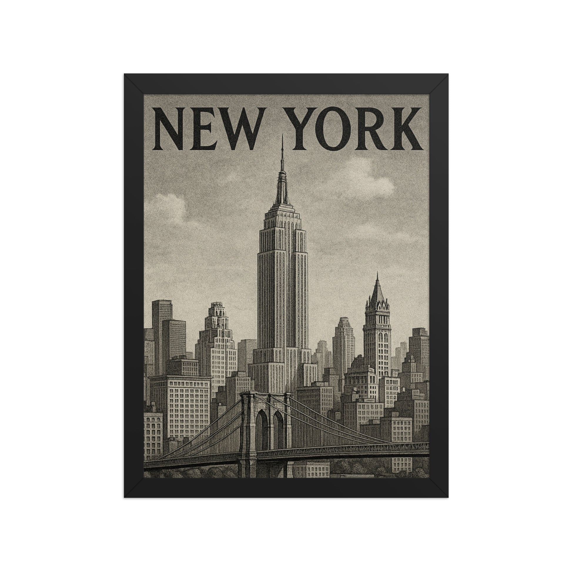 Premium Framed vintage New York cityscape poster by Impressions Art – classic urban skyline wall art for contemporary home decor UK in size A3.