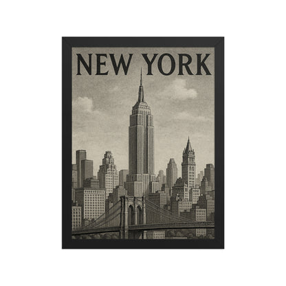 Premium Framed vintage New York cityscape poster by Impressions Art – classic urban skyline wall art for contemporary home decor UK in size A3.