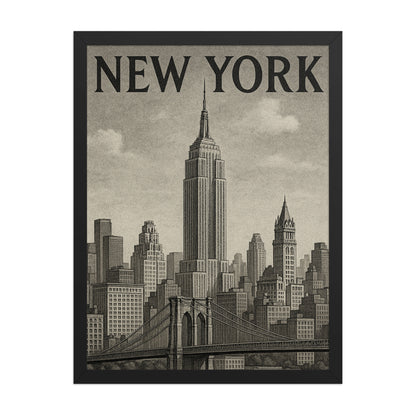 Framed vintage New York cityscape poster by Impressions Art – classic urban skyline wall art for contemporary home decor.