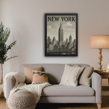 Beautiful black and white New York inspired framed poster design for home and office decor by Impressions Art UK.